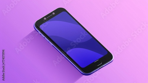 Smartphone with purple screen on pink background. 3d illustration.