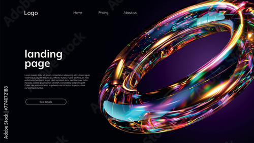 landing page template with bright fluid holographic infinity ring torus