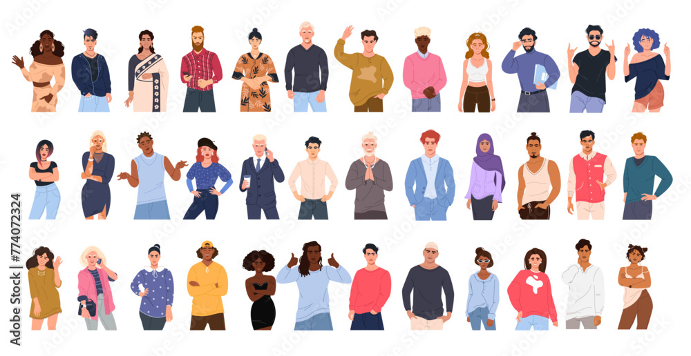 A large vector set of male and female multiracial characters in different poses A large vector set of male and female multiracial characters in different poses