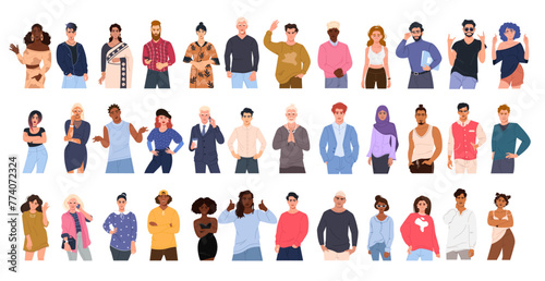 A large vector set of male and female multiracial characters in different poses