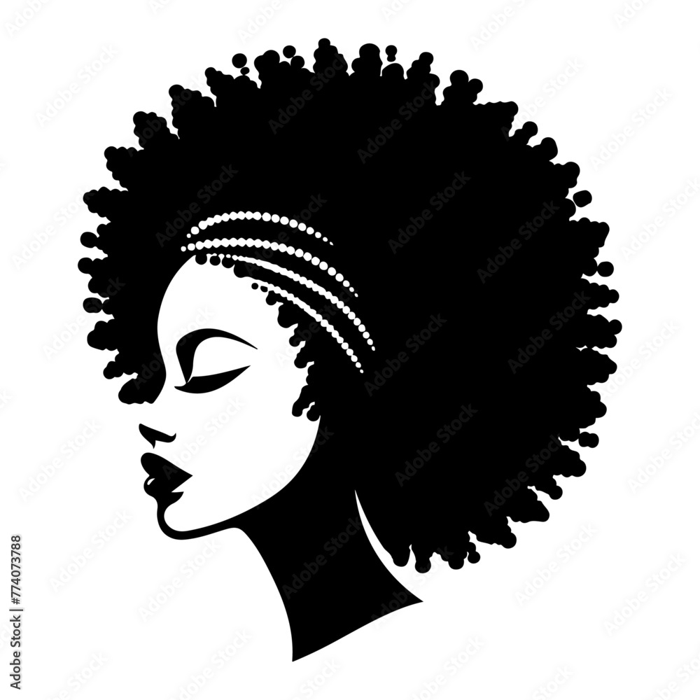 a african woman face vector silhouette hair style, vector black color silhouette, white background 14