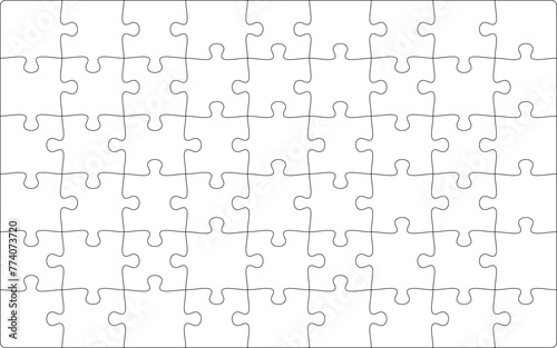 Puzzles grid template. Jigsaw puzzle pieces, thinking game and jigsaws detail frame design. Business assemble metaphor or puzzles game challenge vector.