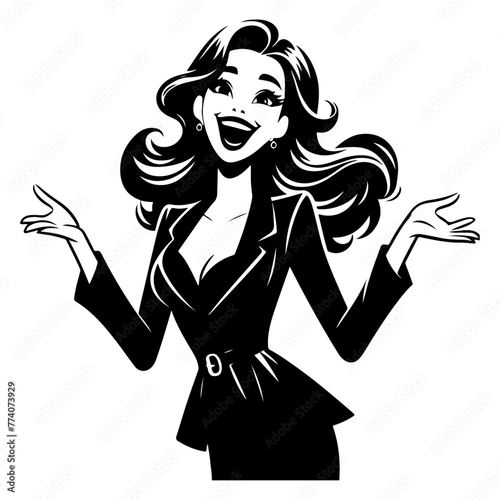 A excited positive lady with dressed vector silhouette, Black color silhouette, isolated white background 12 A excited positive lady with dressed vector silhouette, Black color silhouette, isolated white background 12