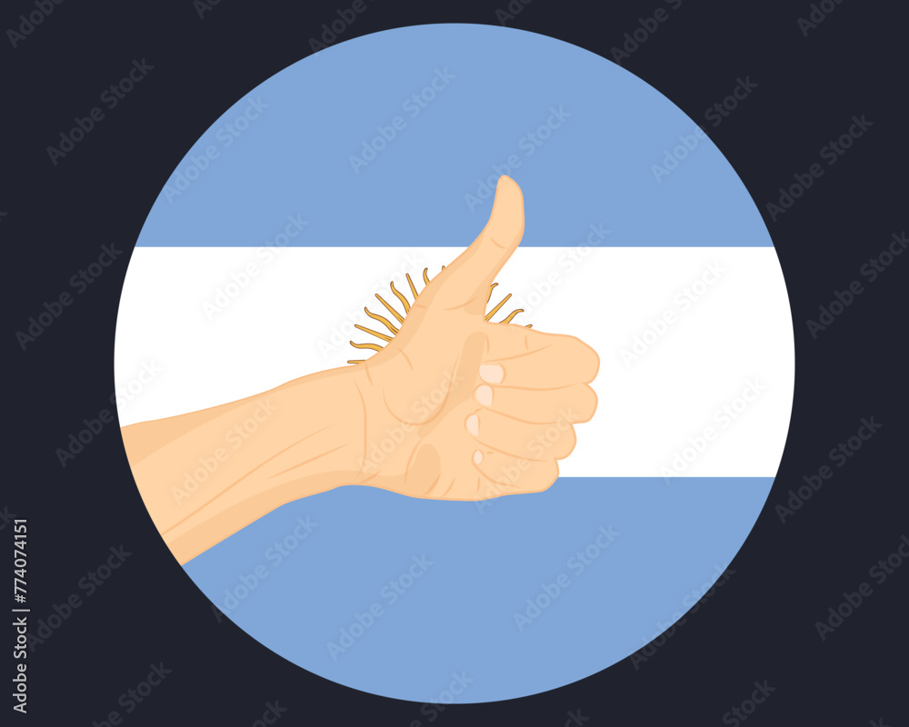 Hand approve sign with Argentina flag, thumb up, approval or vote concept Hand approve sign with Argentina flag, thumb up, approval or vote concept