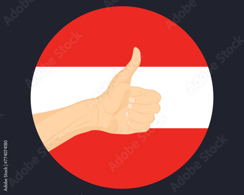 Hand approve sign with Austria flag, thumb up, approval or vote concept