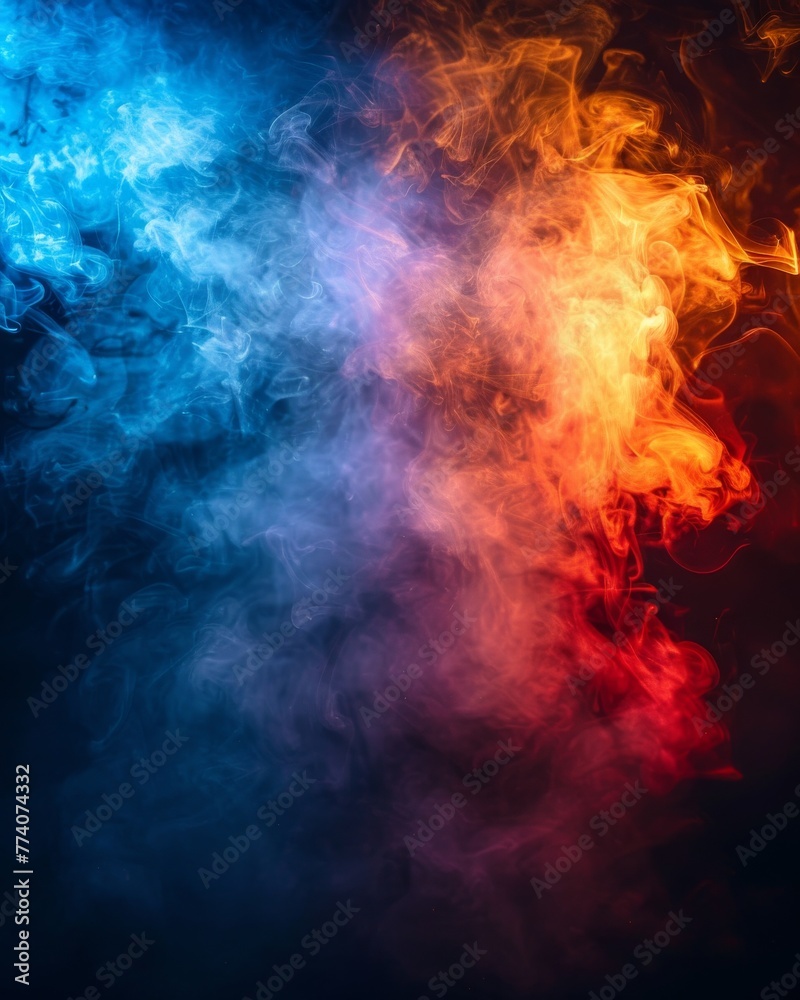 The smoke is orange, yellow, and purple