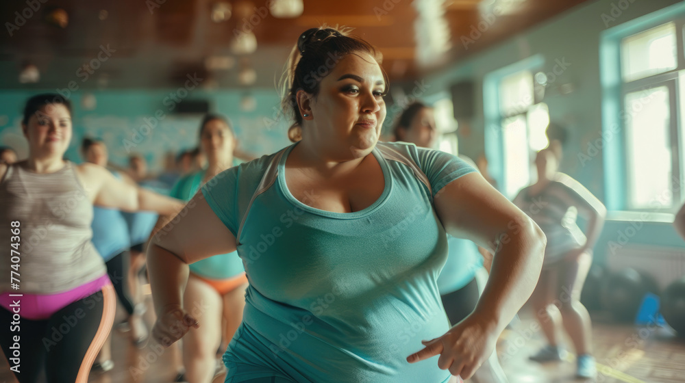 Overweight women are engaged in dancing. Overweight women are engaged in dancing.