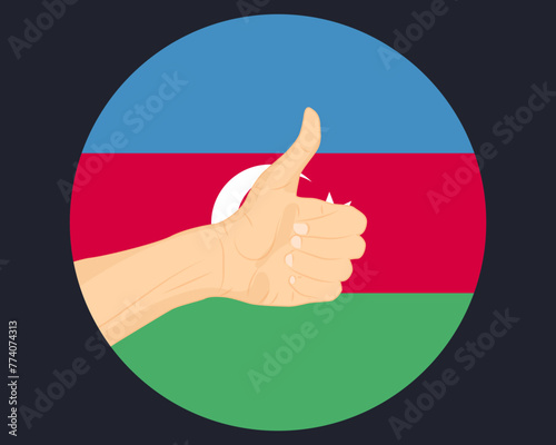 Hand approve sign with Azerbaijan flag, thumb up, approval or vote concept