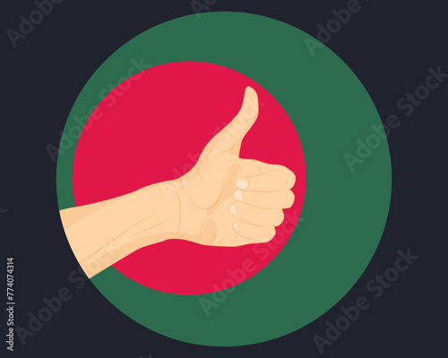 Hand approve sign with Bangladesh flag, thumb up, approval or vote concept