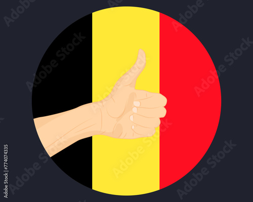 Hand approve sign with Belgium flag, thumb up, approval or vote concept