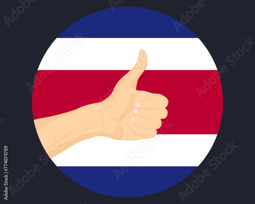 Hand approve sign with Costa Rica flag, thumb up, approval or vote concept