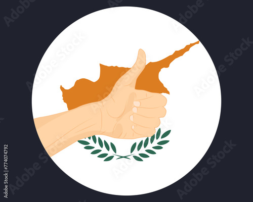Hand approve sign with Cyprus flag, thumb up, approval or vote concept