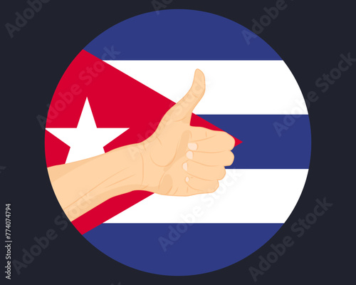 Hand approve sign with Cuba flag, thumb up, approval or vote concept