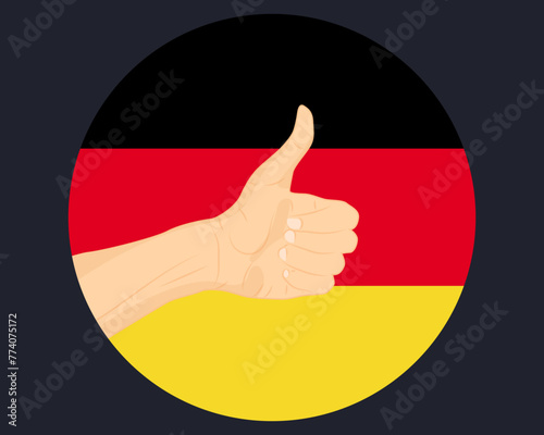 Hand approve sign with Germany flag, thumb up, approval or vote concept