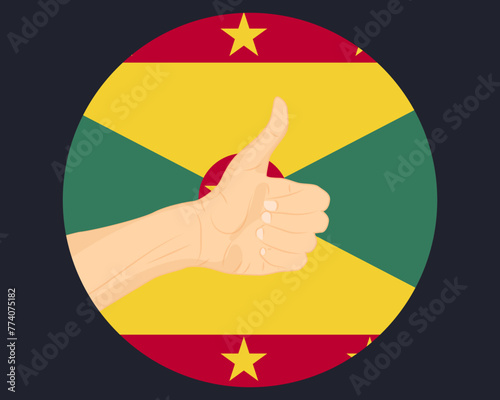 Hand approve sign with Grenada flag, thumb up, approval or vote concept