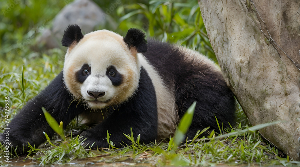 Obraz premium Giant Panda Bamboo Meal