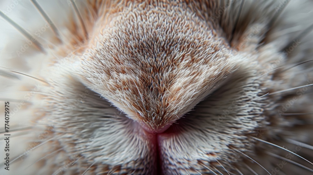 A macro shot of a bunny's pink nose and delicate whiskers, capturing its intricate details A macro shot of a bunny's pink nose and delicate whiskers, capturing its intricate details