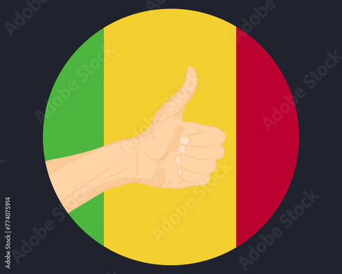 Hand approve sign with Mali flag, thumb up, approval or vote concept