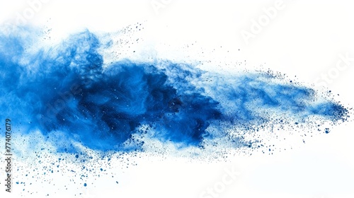 An explosion of blue powder isolated on a white background