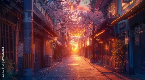 Lo-Fi Aesthetic Tokyo Japan Alley at sunset