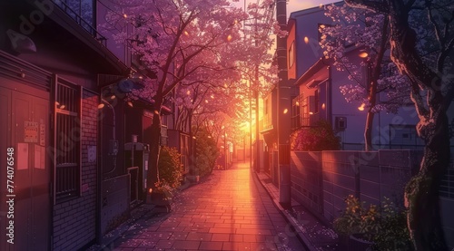 Lo-Fi Aesthetic Tokyo Japan Alley at sunset © Kanachi Graphics