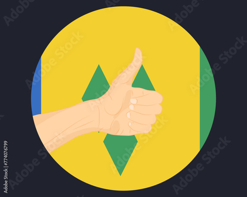 Hand approve sign with Saint Vincent And G. flag, thumb up, approval or vote concept