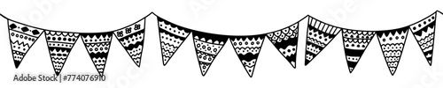 Seamless hanging garland pattern. Hand drawn doodle Mexico garland seamless border