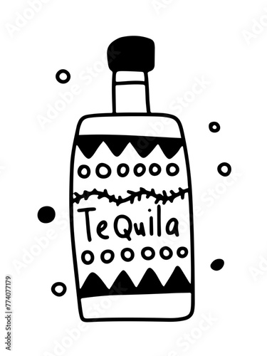 Hand drawn tequila bottle vector doodle illustration