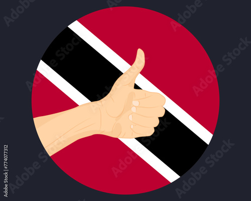 Hand approve sign with Trinidad And Tobago flag, thumb up, approval or vote concept