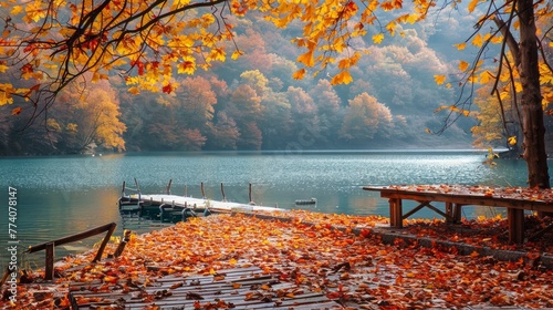 autumn landscape. View of the lake in the fall season. yellowed leaves and defoliation. colorful scenery of autumn. Yedigoller, Bolu. Turkey photo