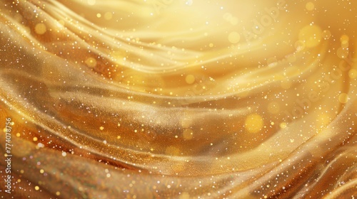 Particles resembling gold dust swirling and sparkling against a gradient gold background 