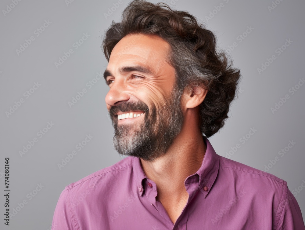 Fototapeta premium A man with a bright color clothing is smiling and laughing