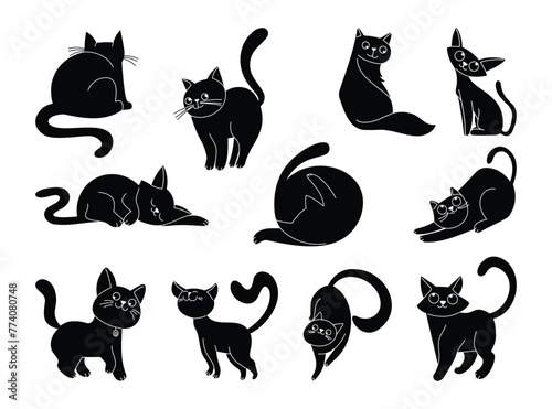 Cat silhouettes set in hand drawn design
