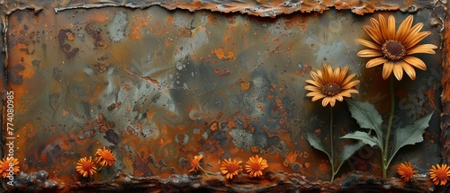 Painterly modern paintings, abstract paintings, metal elements, texture backgrounds, flowers and plants....