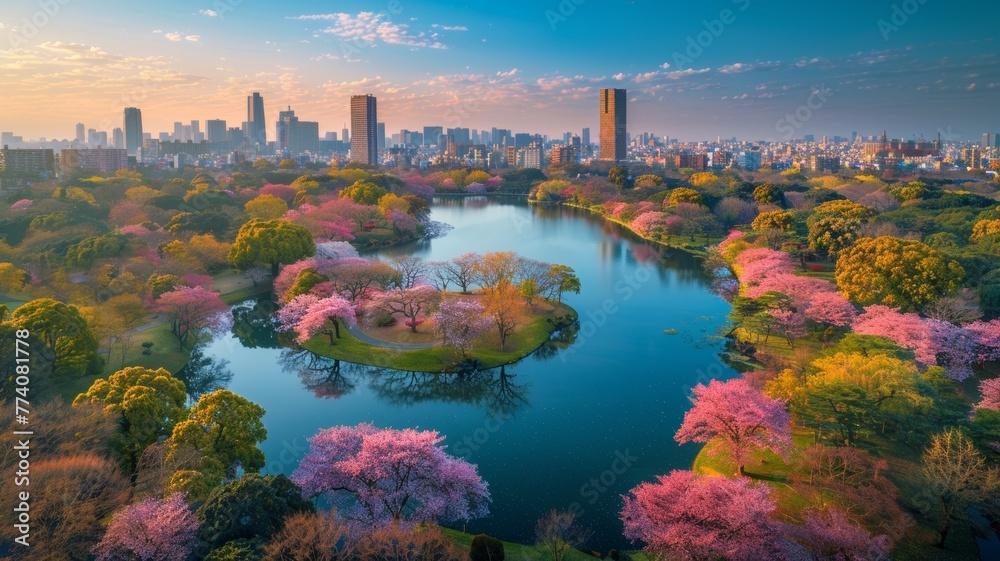 sunset over the river, Springtime Sakura Bliss Mountain and Sea Sakura s cherry blossom in the city