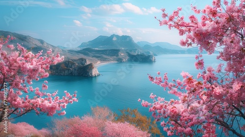 lake in the mountains, Springtime Sakura Bliss Mountain and Sea Sakura s cherry blossom in the city
