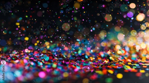A close-up view of colorful lights creating a blurry effect against a black background