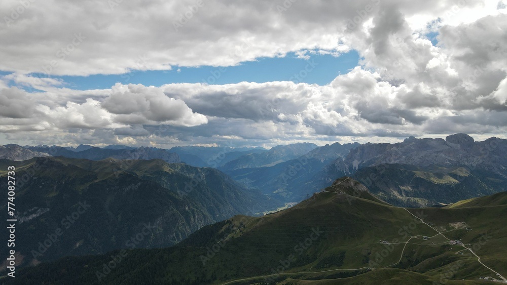 Aerial view of natural rocky scenery near the Dolomites Mountains in Italy