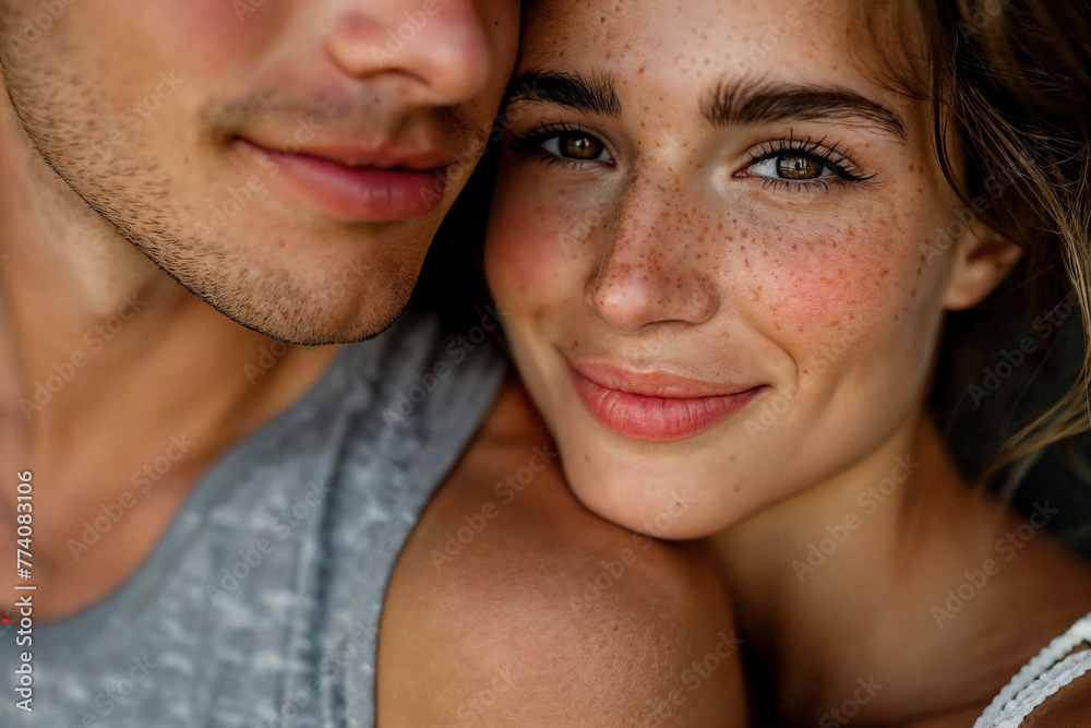 Young couple sharing an intimate moment outdoors. Generative AI Young couple sharing an intimate moment outdoors. Generative AI
