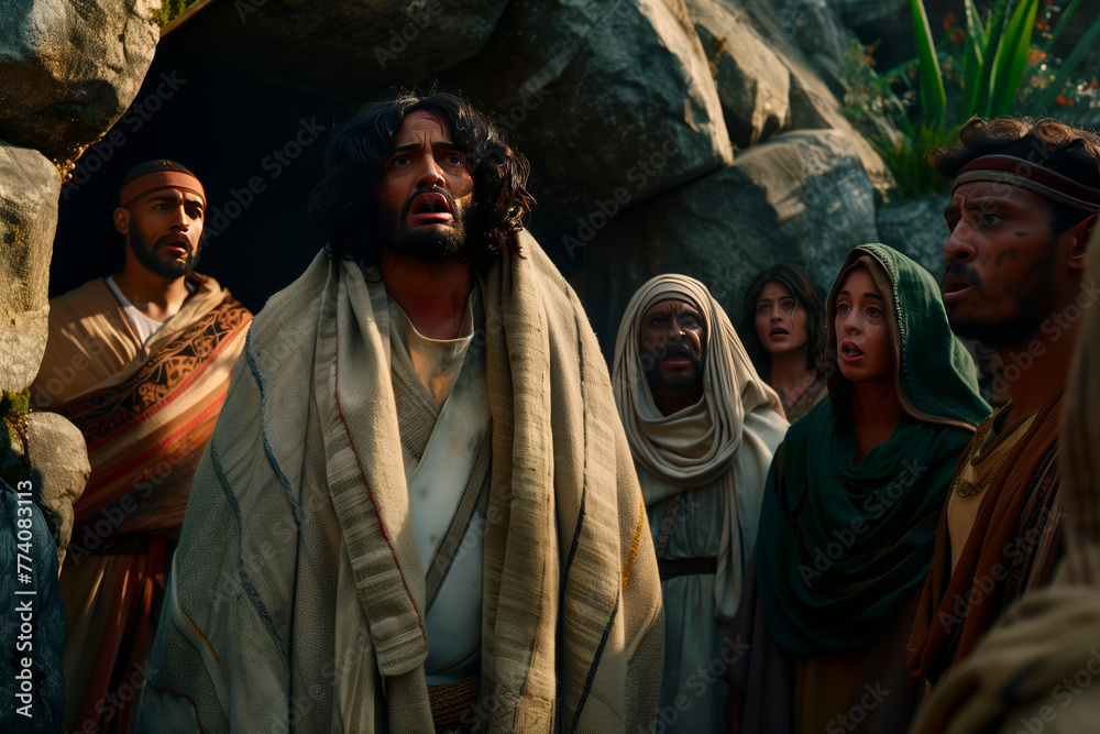 Jesus Calls Lazarus From The Tomb Bringing Him Back To Life And Jesus Calls Lazarus From The Tomb Bringing Him Back To Life And