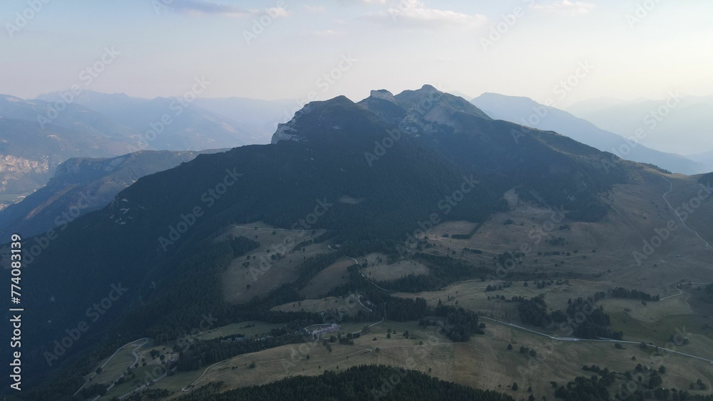 Aerial view of the mountain peaks of the Dolomites in Italy