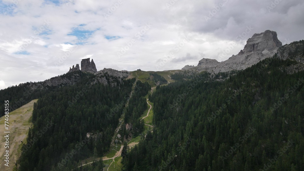 Aerial view of the mountain peaks of the Dolomites in Italy