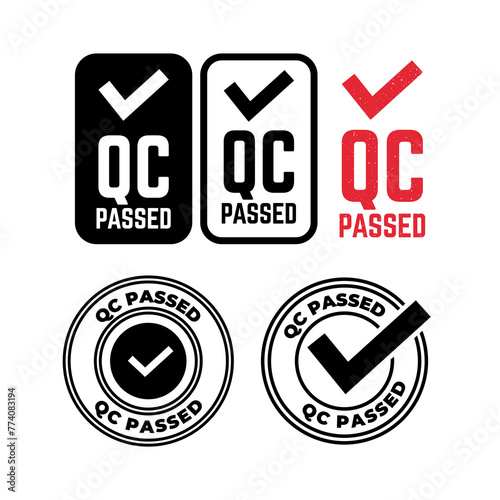 Set of qc passed pass quality control label tag seal control sticker template design