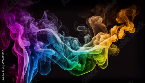 Abstract colorful, multicolored smoke spreading, bright background. neon lighted smoke texture blowing clouds modern designed, Ai generated