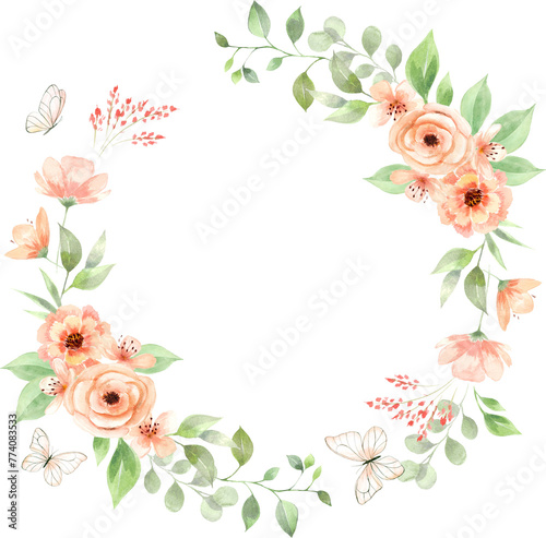 Peachy watercolor Wreath. © liliia_sinhina