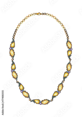 Necklace jewelry modern art design set with yellow sapphire sketch by hand on paper.