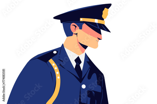 Profile of serious police officer. Flat vector illustration.