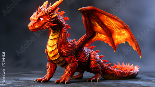 A fiery red and orange dragon spreads its wings with detailed scales  embodying strength and fantasy