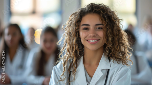 Confident Young Female Medical Student in Classroom