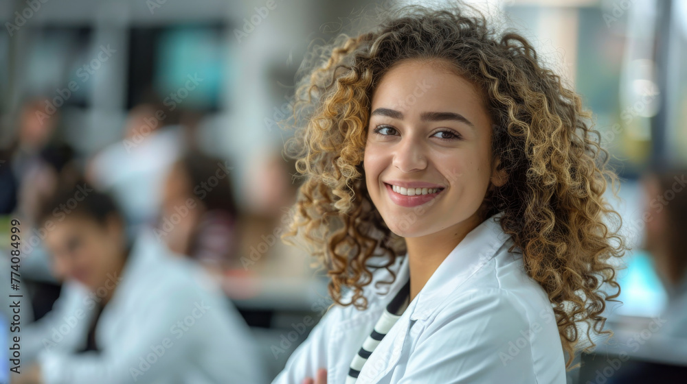 Confident Young Businesswoman Smiling at Workplace Confident Young Businesswoman Smiling at Workplace